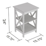 Square White 2 Shelves Accent Table