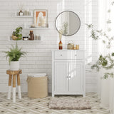 White Standing Storage Cabinet With Drawers and Shelf