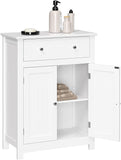 White Standing Storage Cabinet With Drawers and Shelf