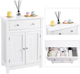 White Standing Storage Cabinet With Drawers and Shelf