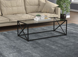 44" Glass Top Black Metal Coffee Table